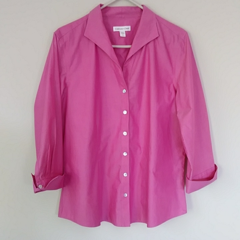 Coldwater Creek Button Up Button Down Blouse L Pi… - image 1